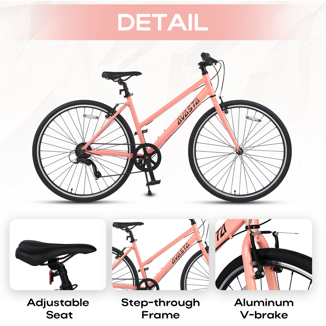 AVASTA Road Hybrid Bike for Adult Women, Lightweight 700c Step Through Aluminum Frame with 7-Speed, 3 Colors – AVASTA BIKES