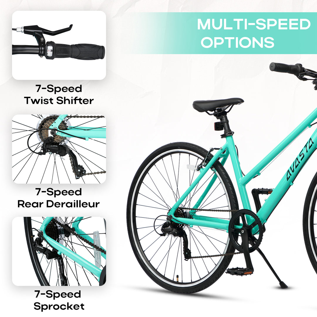 AVASTA Road Hybrid Bike for Adult Women, Lightweight 700c Step Through Aluminum Frame with 7-Speed, 3 Colors – AVASTA BIKES AVASTA Road Hybrid Bike for Adult Women, Lightweight 700c Step Through Aluminum Frame with 7-Speed, 3 Colors – AVASTA BIKES