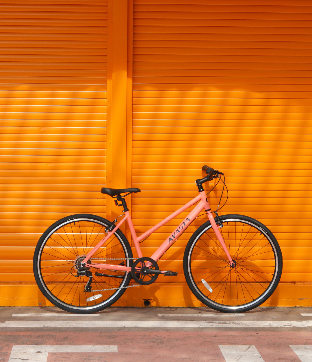 orange womens bicycle AVASTA Road Hybrid Bike for Adult Women, Lightweight 700c Step Through Aluminum Frame with 7-Speed, 3 Colors – AVASTA BIKES